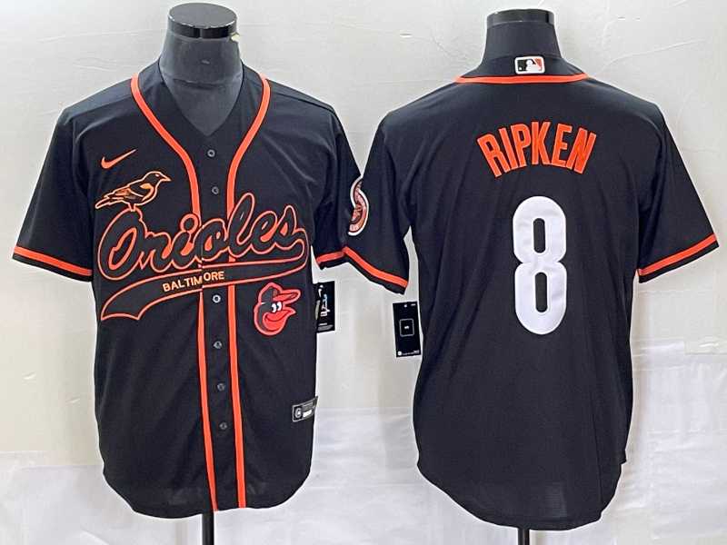 Mens Baltimore Orioles #8 Cal Ripken Jr Black With Patch Cool Base Stitched Baseball Jersey